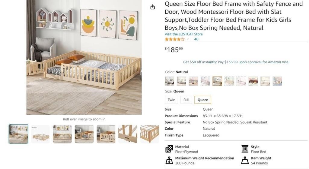 E7776 Floor Bed Frame with Safety Fence Queen