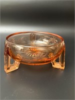 Vintage Pink Depression Glass Bowl Etched