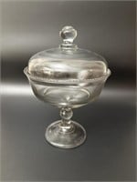 Vintage Large Glass Pedestal Dish with Lid