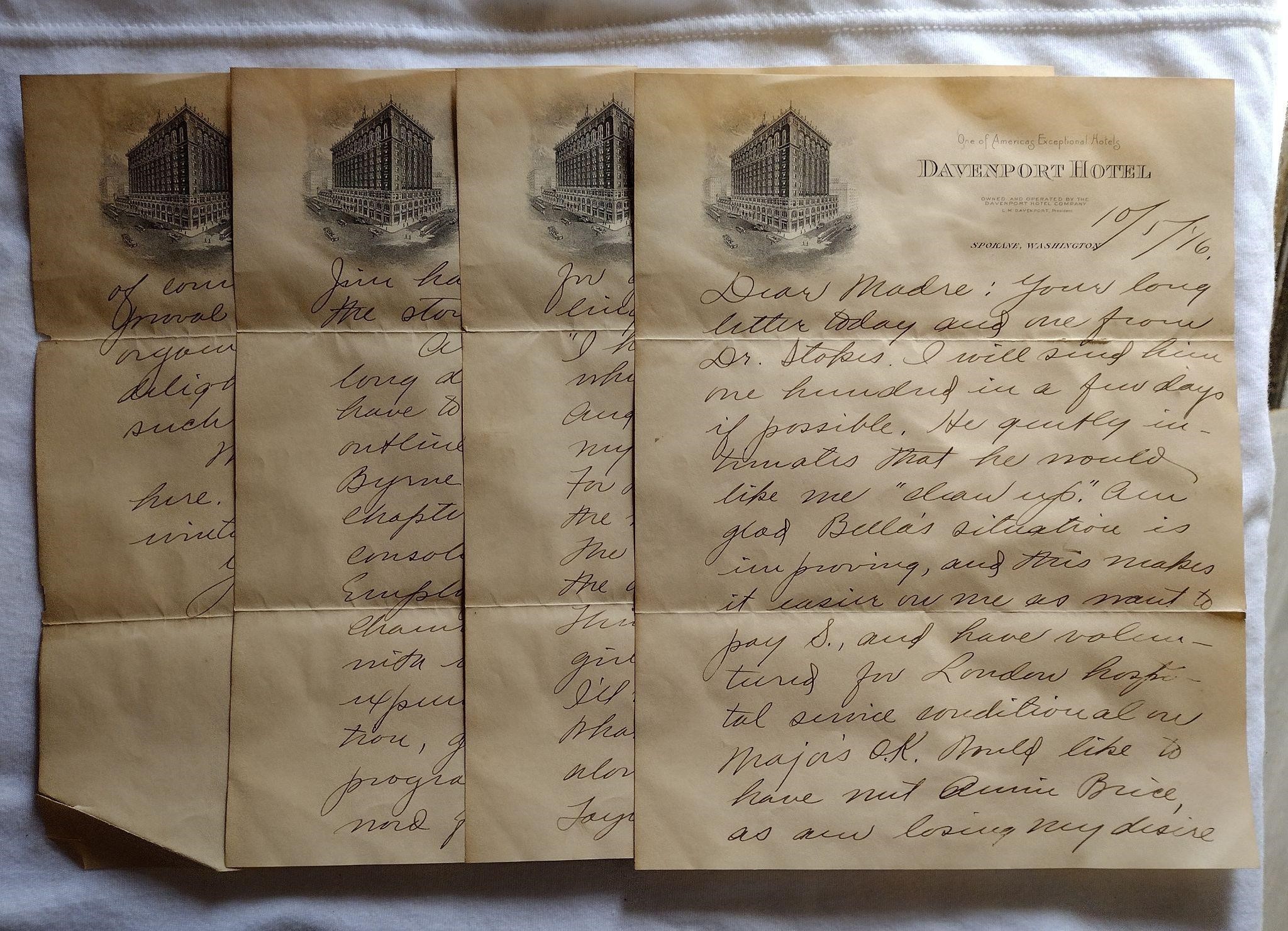 1916 Letter Son to Mom DAVENPORT Hotel Crockett TX