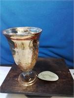 New gold and glass floral vase 8 inches tall