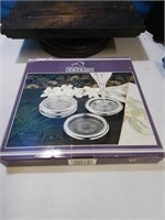 Set of 4 Sheridan silver plate rimmed coasters i
