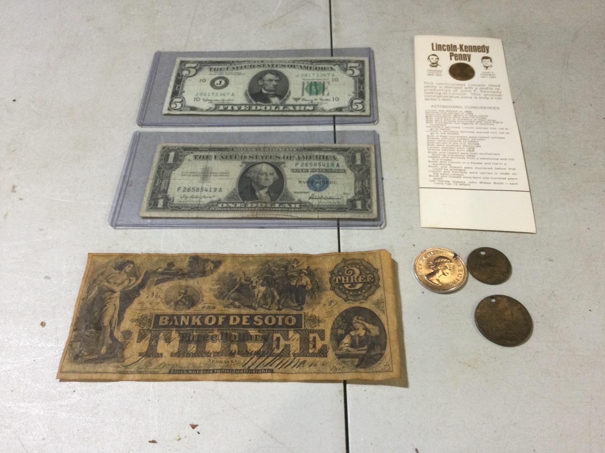 Money, Silver Certificate, Bank of De Soto