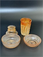 Vintage, one carnival glass, two candy dishes,