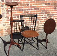 Three pc. Furniture,  Hitchcock Chair, Small Oval