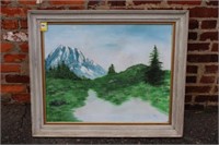 Oil on Canvas Sign Pzq? "Mountain & Lake