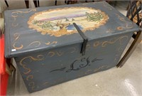 Blue Paint Decorated Blanket Chest