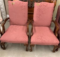 Pair Of Pink Upholstered Mahogany Arm Chairs