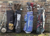 QTY 4 Bags with Clubs, Golf Balls, Tees