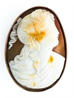 Hand Made Carved Oval Cameo Brooch w 10kt Gold Bez