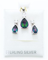 925 Sterling Silver Earring & Pendant Set, Pear Cu
