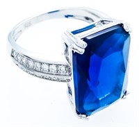 Sterling Silver Ring, Size 8 Emerald Cut Sapphire