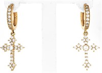 Gold Cross Drop Diamond Earrings