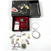 Old Jewelry Box, Cuff Links, Tie Clips Etc