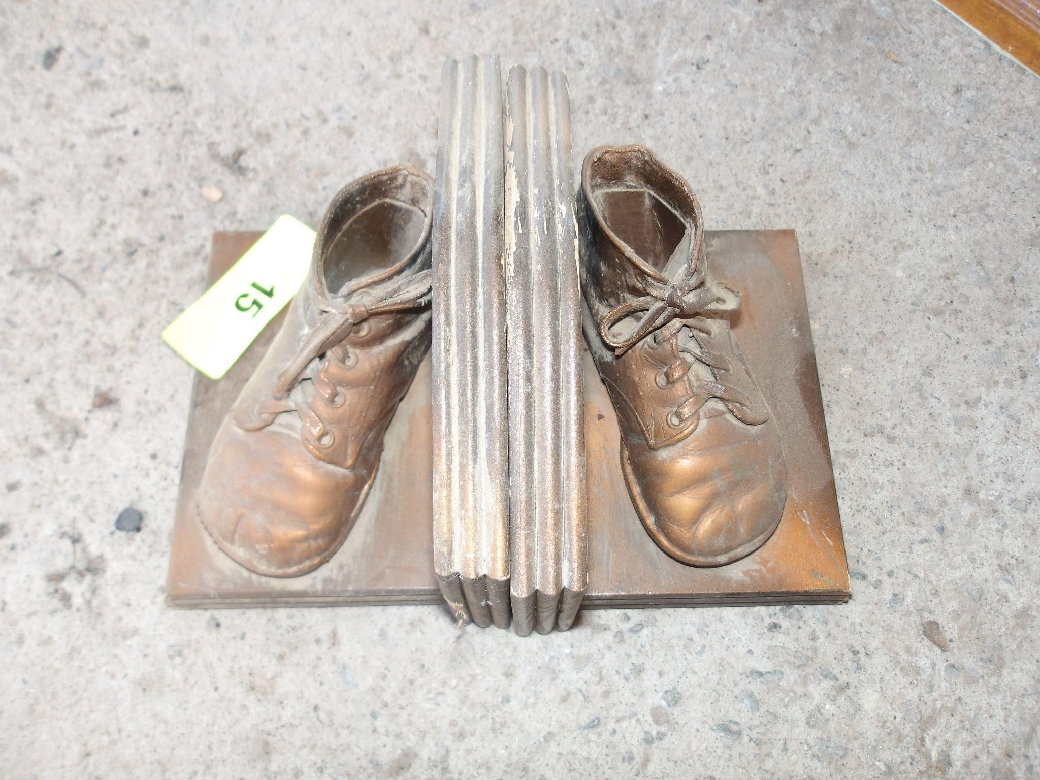 Antique Bronze Baby Shoe Bookends, qty 2 ea