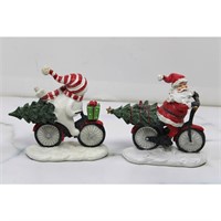 2-Piece Santa and Snowman Riding Bikes- White