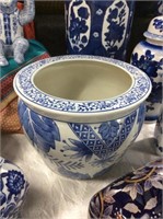 Blue and white planter