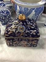 Blue and gold trinket box