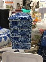 Stacking blue and white trinket box