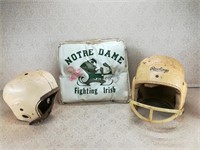 (2) Old Football Helmets, Notre Dame Seat Cushion