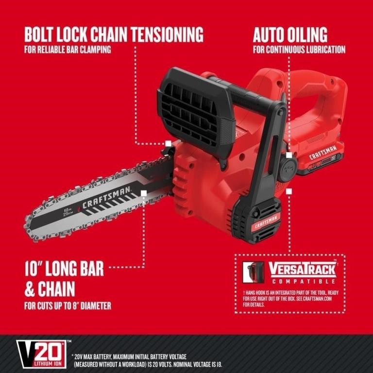B682 20-Volt Max 10-in Cordless Electric Chainsaw