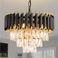 $406  Crystal Chandelier Black/Gold 3-Tier W16