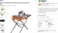 W3079  12 Amp 8 Wet Tile Saw with Stand