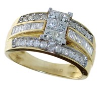 10kt Gold Emerald Quad Cut 1.00 ct Diamond Ring