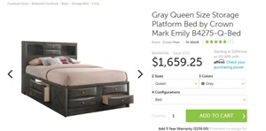CM4275 Gray Queen Size Storage Platform Bed