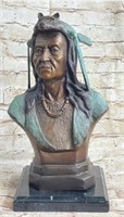 BRONZE NATIVE AMERICAN IN WOLF HEADDRESS