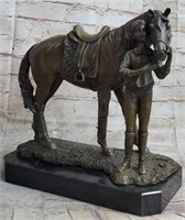 Equestrian Little Girl w/ Horse Bronze Statue