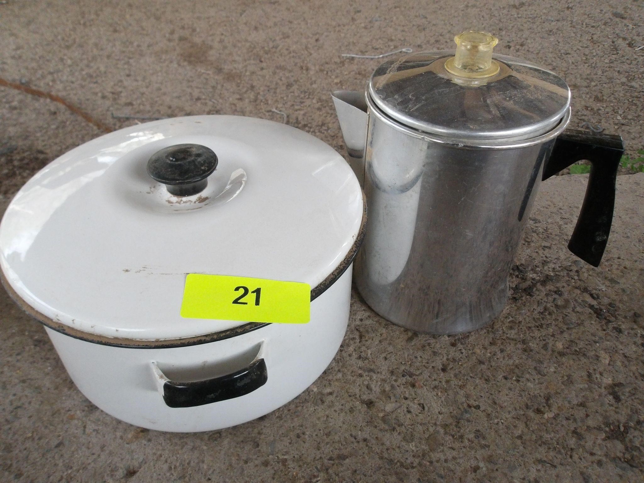 Enamel Ktchn Pot & Perculator Coffee Pot, qty 1 ea