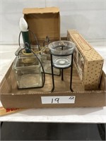 Flat of Candles, Mirror, and Glass Candle Holders
