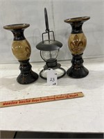 (3) Ceramic Pillars and Candlestick Lantern