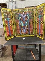 Stained Glass Fold Out Fireplace Screen