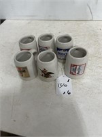 (6) Small Labeled Stein Toothpick Holder Mugs