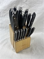 Big Set of Kitchen Knives with Cooks Wood Block