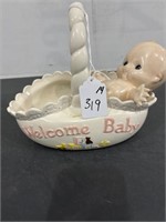 Glass "Welcome Baby" Basket with Bunnys and Baby