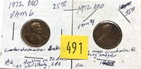 Lot, 1972 Lincoln error cents, 2 pcs.