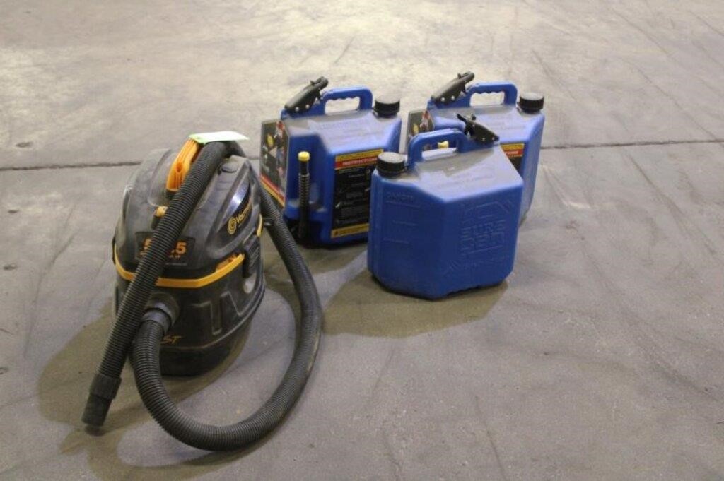 Shop Vac & (3) Kerosene Cans, Works Per Seller