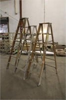 (2) 6' Wood Ladders, (1) 7' Wood Ladder