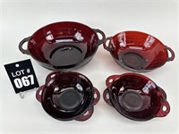 Vintage Ruby Red Dessert Bowls w/ Handels