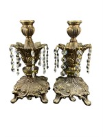 Pair of Hollywood Regency Brass Candle Holders