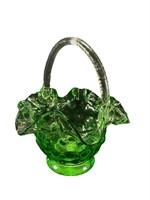 Emerald Green Thumbprint Art Glass Basket