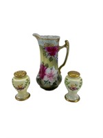 Small Antique Porcelain Pitcher and S&P Shakers