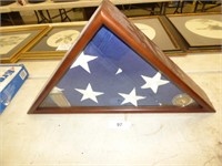 USA LARGE FLAG IN DISPLAY W/ HONOR COIN & 3 SPENT