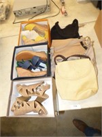 ASSORTED PURSES & SIZE 10 LADY SHOES