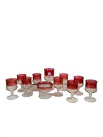 11 Pc Indiana Kings Crown Cranberry Glasses