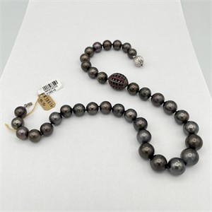 14K Gold Tahitian Pearl and Ruby Necklace
