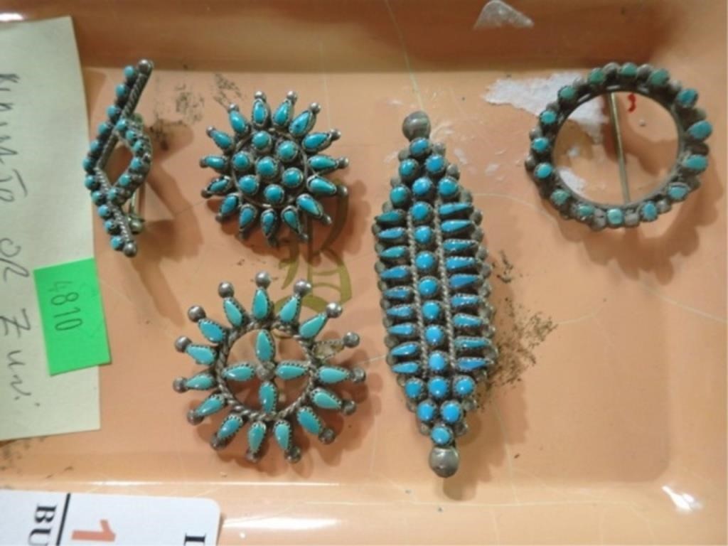 STERLING/TURQUOISE NAVAJO OR ZUNI CLUSTER PINS